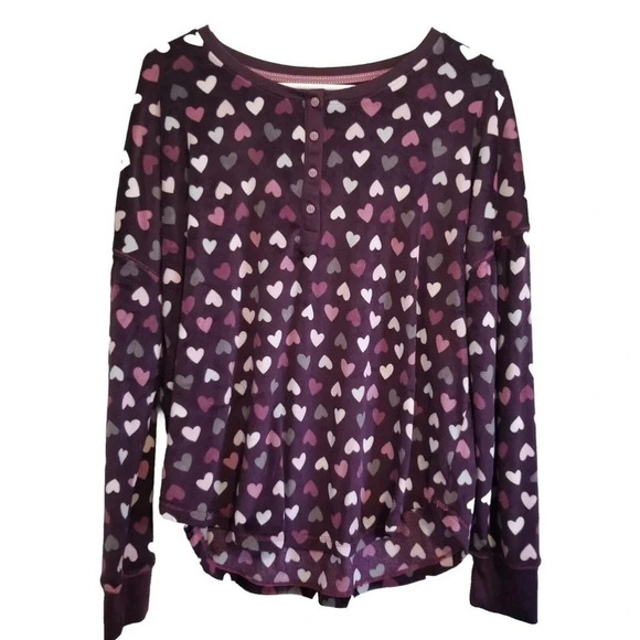 Secret Treasures Fleece Pajama Top Purple Medium 8 10 Heart Fall Winter New - Picture 1 of 2